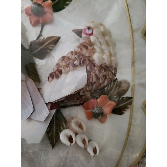 2 Vintage Capiz Shell Scalloped Seashell Art Birds Floral Phillipines Sealed GUC - Picture 10 of 11